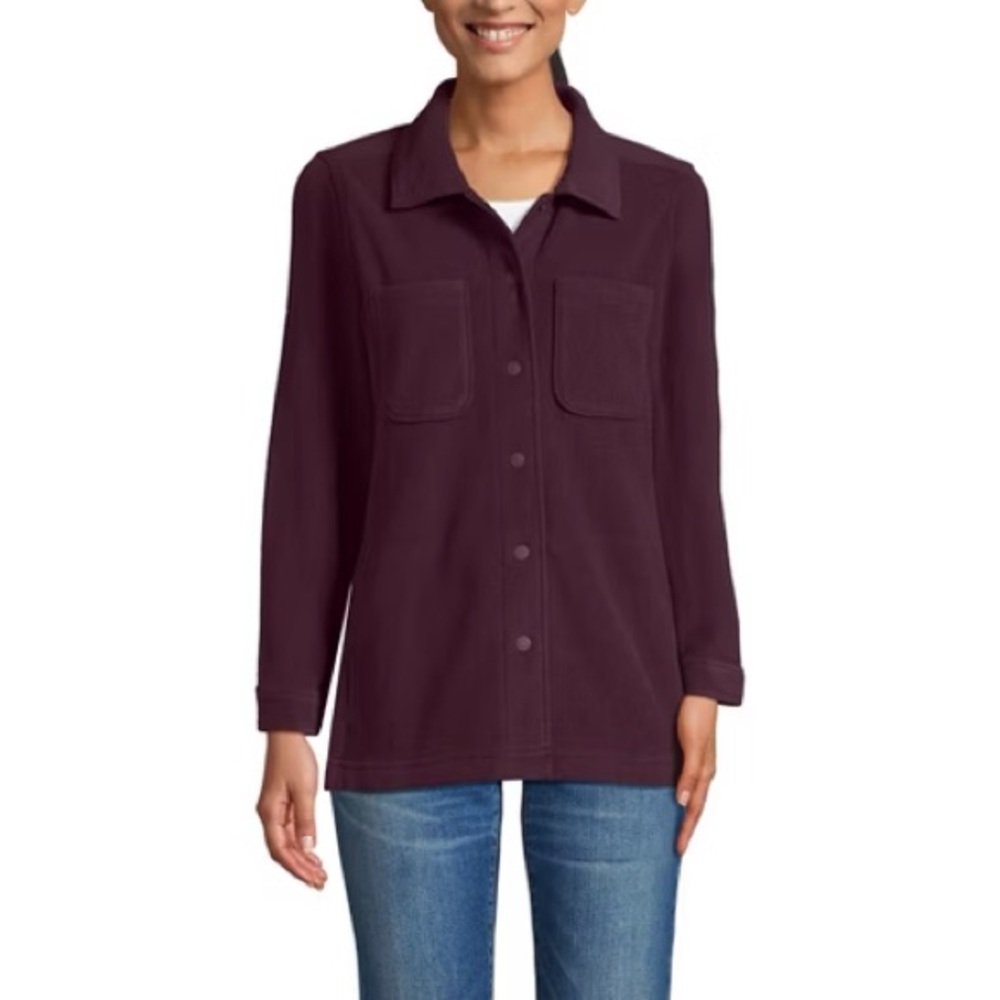 Lands End fleece shirt jacket purple brown xs 2-4 excellent condition button up